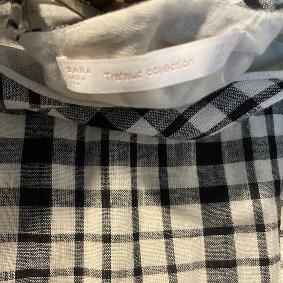 Zara Trafaluc Dress Womens Sz M Checkered Plaid Embroidered Drop Waist Mini Red - Picture 3 of 9